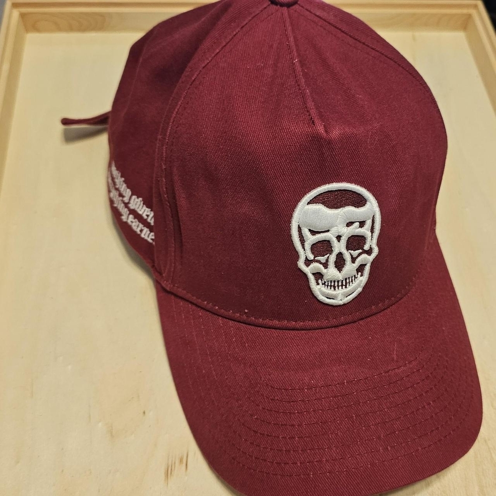 New Era Burgundy Skull Embroidered Hat